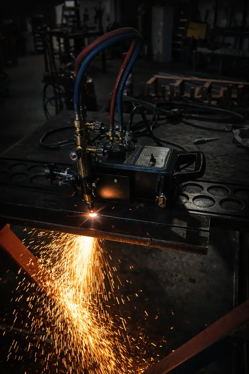 Track-guided oxy cutting of steel plate